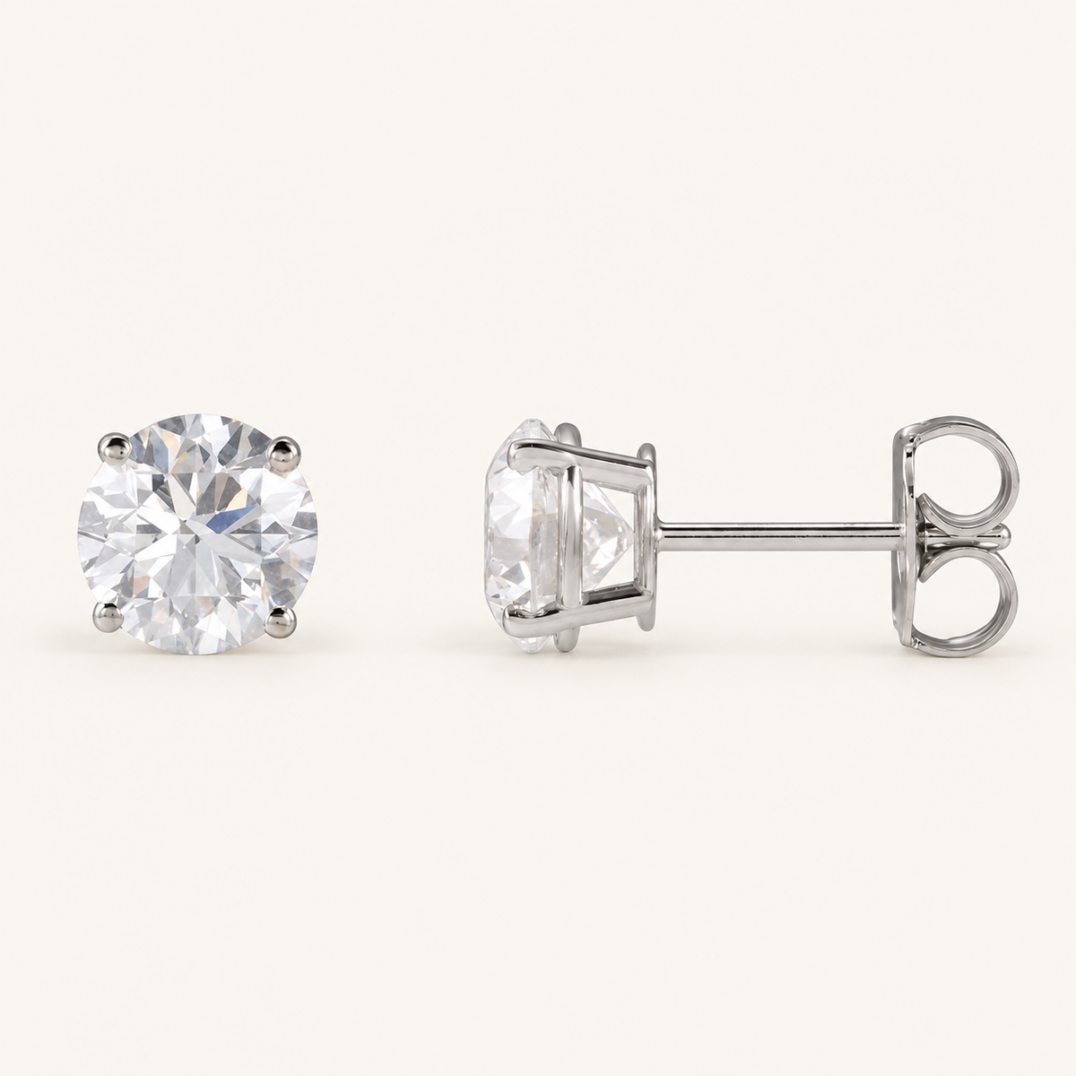14K White Gold 2 CTW Lab-Grown Diamond Stud Earrings on an ivory background