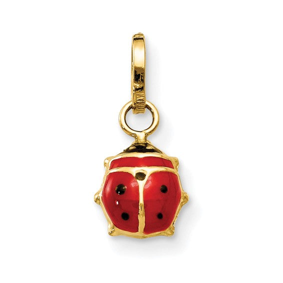 14K Yellow Gold Red and Black Enameled Ladybug Charm