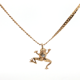 Yellow Gold Frog Charm Necklace with Diamond Accent