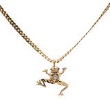 Yellow Gold Frog Charm Necklace with Diamond Accent