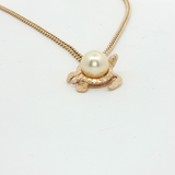 Yellow Gold Pearl Necklace with Yellowish Orange Pearl Pendant