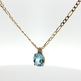 Yellow Gold Charm Necklace with Blue Aquamarine Gemstone