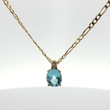 Yellow Gold Charm Necklace with Blue Aquamarine Gemstone