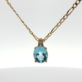 Yellow Gold Charm Necklace with Blue Aquamarine Gemstone