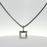 White Gold Chain Necklace with Brilliant Round Cut Diamond Pendant