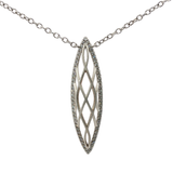 White Gold-Plated Silver Charm Necklace with Oval-Shaped Brilliant Cut Diamond Pendant