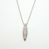 White Gold-Plated Silver Charm Necklace with Oval-Shaped Brilliant Cut Diamond Pendant