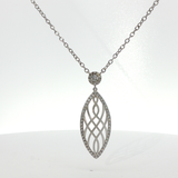 Oval-Cut Diamond Pendant Necklace in White Gold Plated Silver