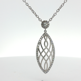 Oval-Cut Diamond Pendant Necklace in White Gold Plated Silver