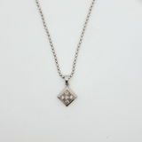 White Gold Plated Silver Charm Necklace with Round Cut Diamonds