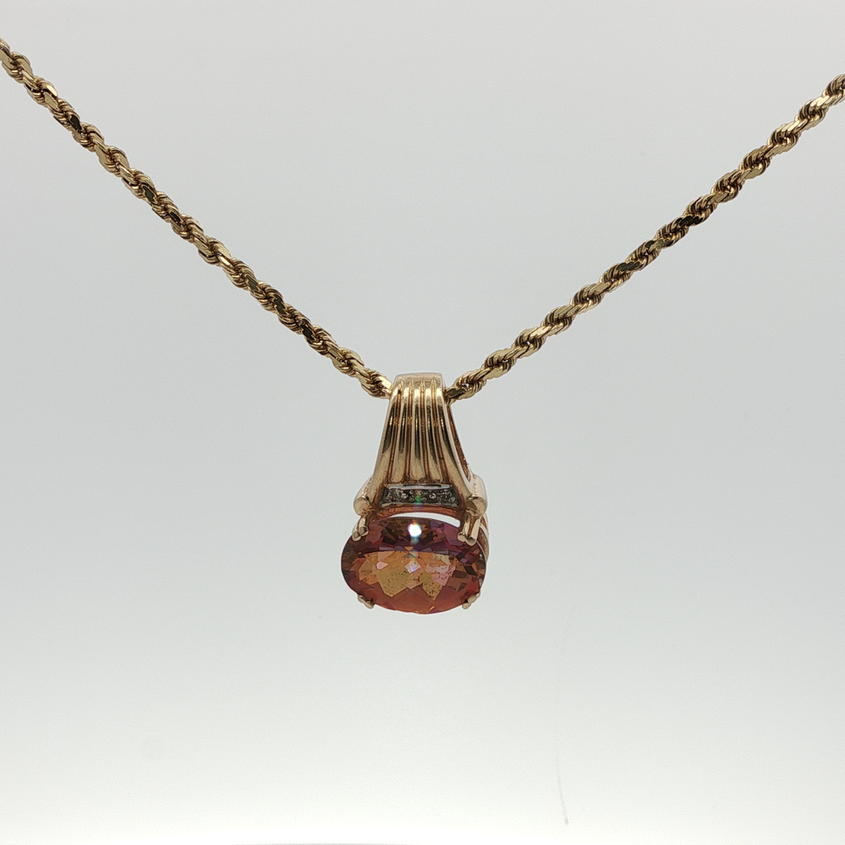 Yellow Gold Charm Necklace with Reddish-Orange Topaz
