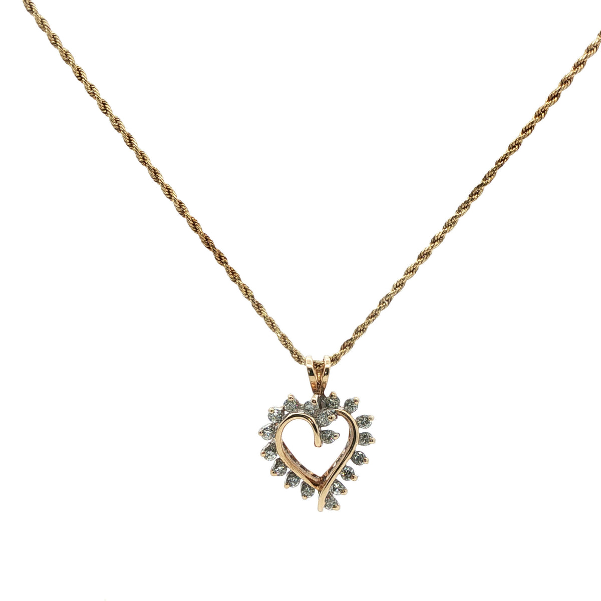 Yellow Gold Heart Charm Necklace with Diamond Accents