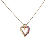 Yellow Gold Charm Necklace with Marquise Ruby Heart Pendant