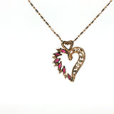 Yellow Gold Charm Necklace with Marquise Ruby Heart Pendant