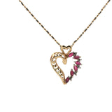 Yellow Gold Charm Necklace with Marquise Ruby Heart Pendant