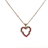 Yellow Gold Heart Charm Necklace with Round Ruby Cabochons