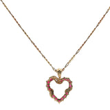 Yellow Gold Heart Charm Necklace with Round Ruby Cabochons