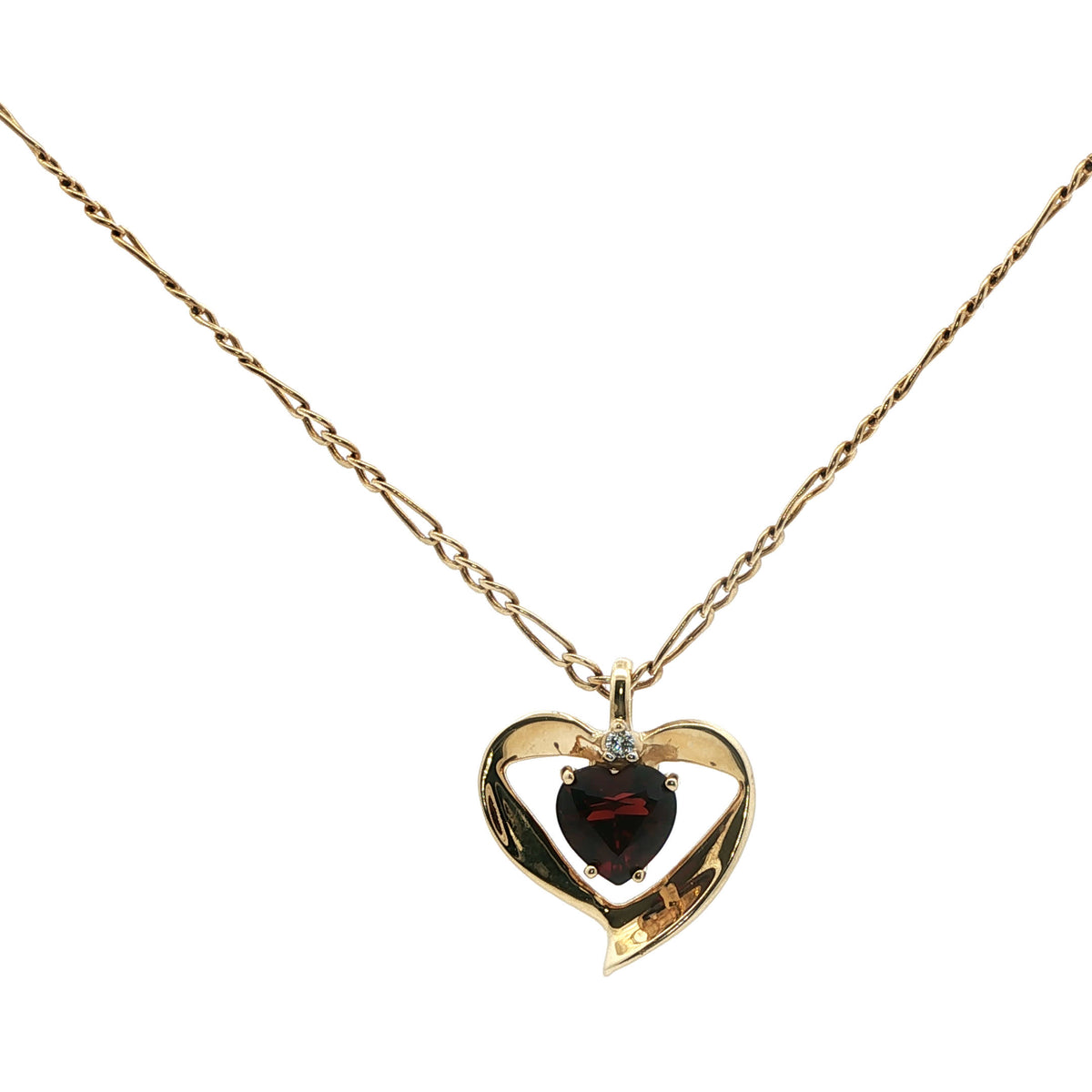 Yellow Gold Charm Necklace with Heart Cut Garnet