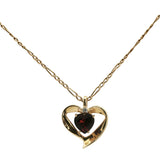 Yellow Gold Charm Necklace with Heart Cut Garnet