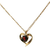 Yellow Gold Charm Necklace with Heart Cut Garnet