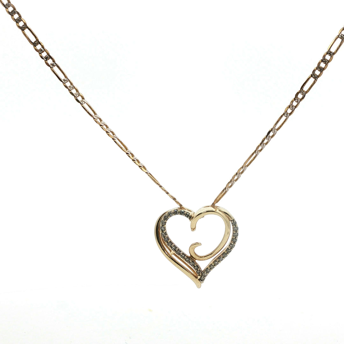 Yellow Gold Heart Charm Necklace with Round Cut Diamonds