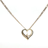 Yellow Gold Heart Charm Necklace with Round Cut Diamonds