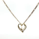 Yellow Gold Heart Charm Necklace with Round Cut Diamonds