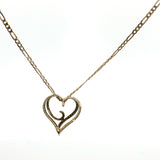 Yellow Gold Heart Charm Necklace with Round Cut Diamonds