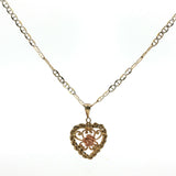 Yellow Gold Floral Heart Charm Necklace