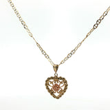 Yellow Gold Floral Heart Charm Necklace