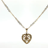 Yellow Gold Floral Heart Charm Necklace