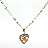 Yellow Gold Floral Heart Charm Necklace