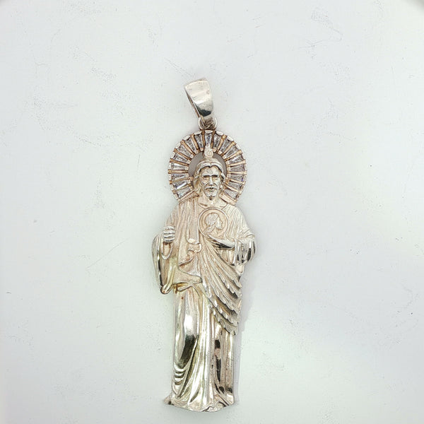 Silver Saint Figure Pendant with Radiant Halo