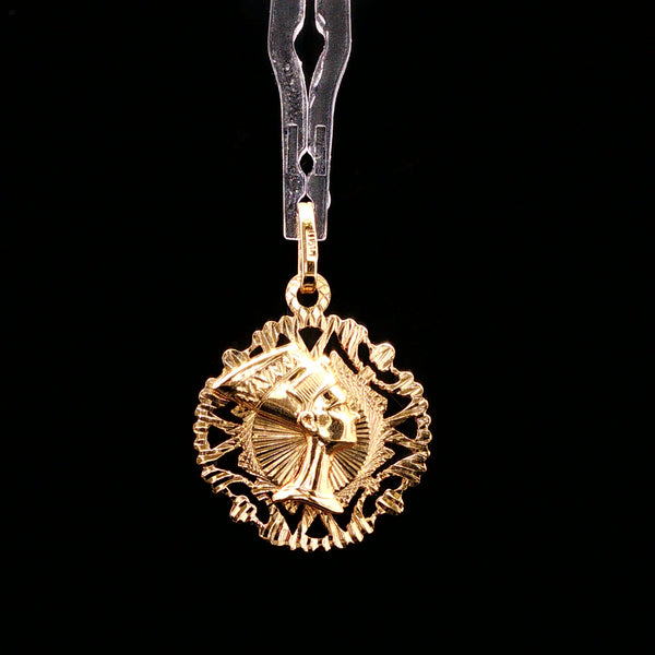 Yellow Gold Nefertiti Profile Pendant with Sunburst Border