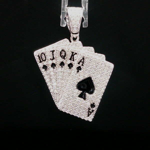 Diamond Royal Flush Playing Card Pendant in White Gold