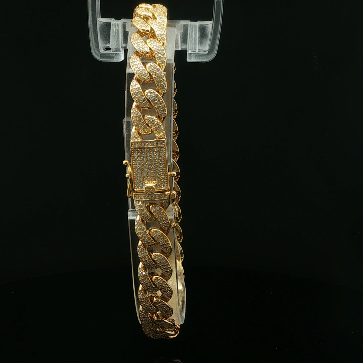 Diamond Pave Yellow Gold Cuban Link Bracelet