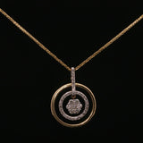 Diamond Floral Double Circle Pendant Necklace in Yellow Gold