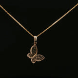 Diamond Pavé Butterfly Charm Necklace in Yellow Gold