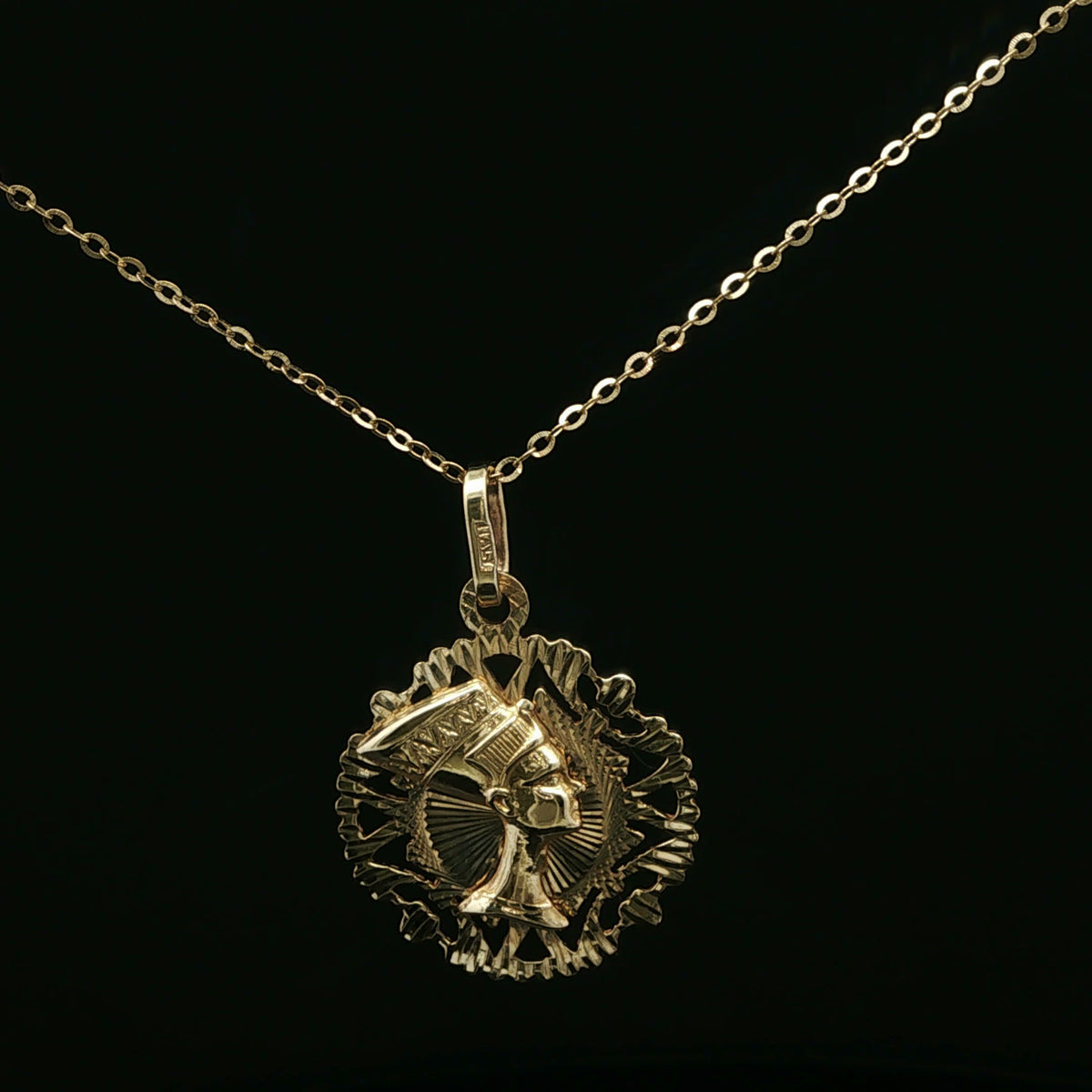 Yellow Gold Nefertiti Medallion Pendant Necklace