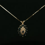 Deep Blue Sapphire Cluster Pendant on Yellow Gold Chain