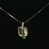 Yellow Gold Quartz Pendant Necklace with Curved Accent Band