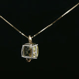 Yellow Gold Quartz Pendant Necklace with Curved Accent Band