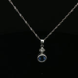 White Gold Blue Topaz Rope Bezel Pendant Necklace