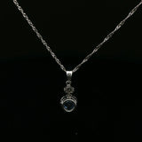 White Gold Blue Topaz Rope Bezel Pendant Necklace