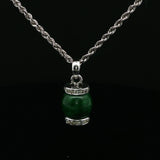 Green Jade Barrel Pendant on White Gold Rope Chain