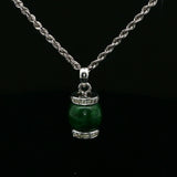 Green Jade Barrel Pendant on White Gold Rope Chain