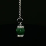 Green Jade Barrel Pendant on White Gold Rope Chain
