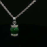 Green Jade Barrel Pendant on White Gold Rope Chain