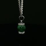 Green Jade Barrel Pendant on White Gold Rope Chain