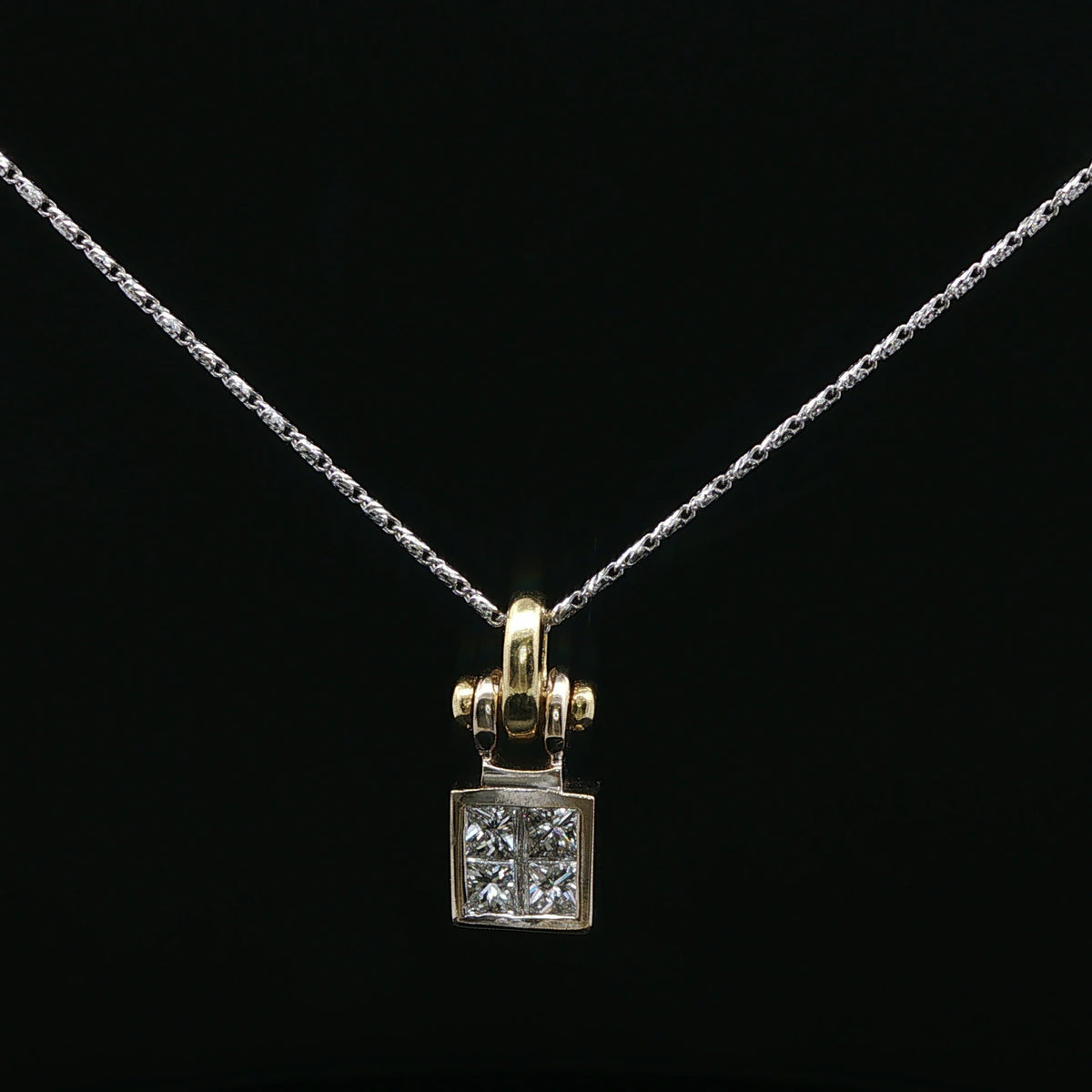 Square Diamond Cluster Pendant Necklace in White Gold